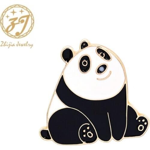 Zhijia New Cute Animal Brooches For Women Men Black And White Panda Pins Brooches Gifts Party Jewelry