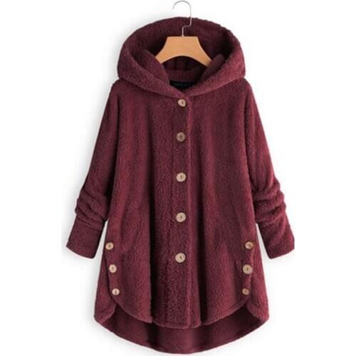 Winter Coats Hooded Fleece Fluffy Button Warm Padded Jacket Women Casual Pocket Single Breasted Solid Parkas Outwear Plus Size