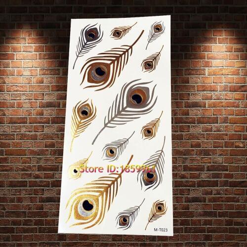 1PC Gold Henna Metallic Temporary Tattoo Indian Totem Women Body Art Arm Tatoo AGM-T024 Golden Flash Waterproof Tattoo Feather