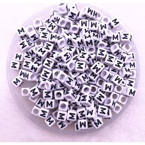 100pcs/lot "M"White Alphabet/ Letter Acrylic Cube Beads For DIY Jewelry Making 6x6mm(1/4"x1/4")