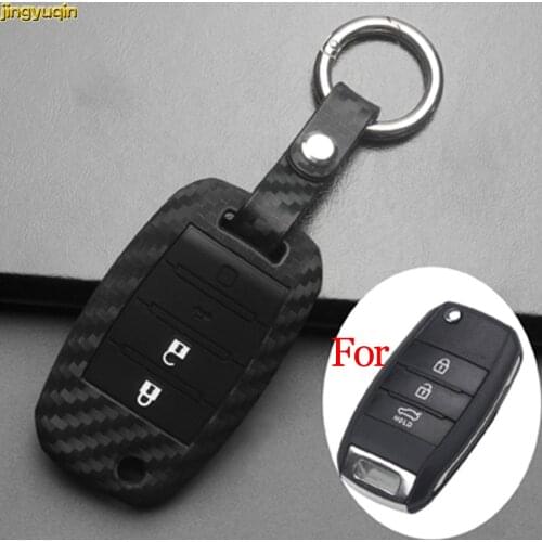 15pcs jingyuqin Silicone + Carbon Fiber Remote Car Key Case Cover For Kia K2 K3 K5 Rio 3 Hyundai Avante 3 Buttons Key Protector