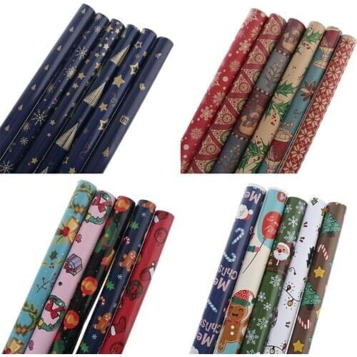 6pcs Christmas Wrapping Paper Gift Present Bag Packing Snowflakes Santa Decor