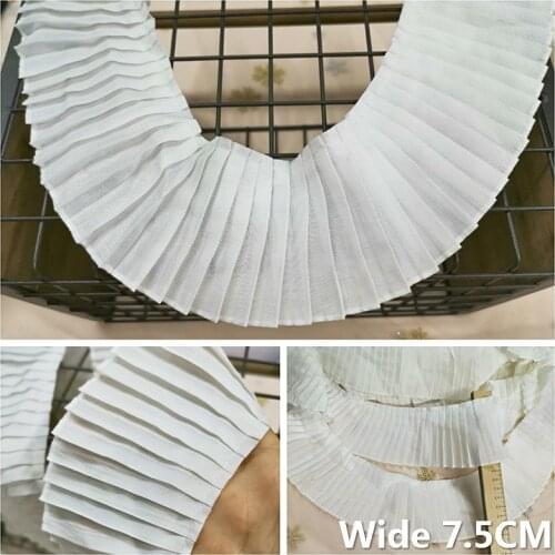 7.5CM Wide White Pleated Chiffon 3D Lace Fabric Collar Trims Appliques For Dresses Guipure Sewing Embellishments Supplies DIY