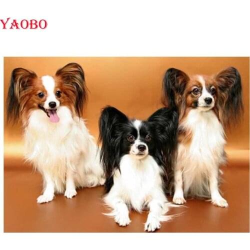5D DIY Diamond Painting Papillon dog Small pets Diamond Embroidery Full Mosaic Cross Stitch Rhinestone Wall sticker decor