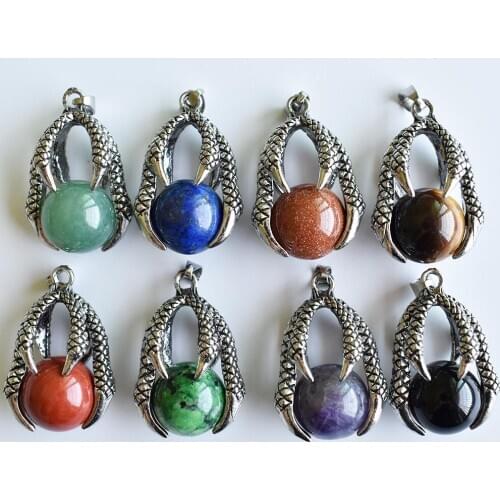 Antique Metal Retro Reiki Dragon Claw Pendant Round Ball Natural Stone Amethysts for jewelry making 8pcs/lot Wholesale