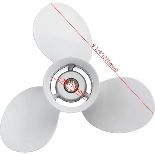 White Boat Outboard Propeller 9 1/4 x 12 Aluminum 8 Spline Tooth 3 Blade Marine Propeller For Yamaha 9.9-15HP 683-45941-00-EL