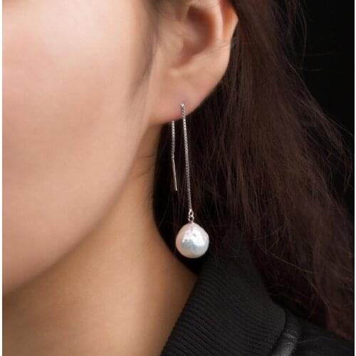 Free Shipping Chic 11-12mm White Freshwater Kasumi Pearl Drop Earrings 925 Sterling Silver New