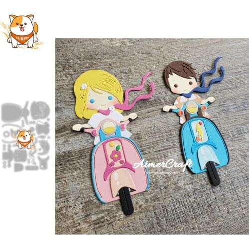 Electric car Motorcycle Boy Girl Metal Cutting Dies Scrapbooking Stencil DIY Embossing Craft Die Cuts Card Making New Dies 2021