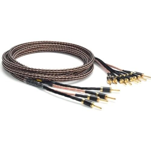 1 Pair Hifi Speaker Cable High Purity OCC Speaker Wire With 2 Banana Plug to 4 Carbon Fiber Banana Jack