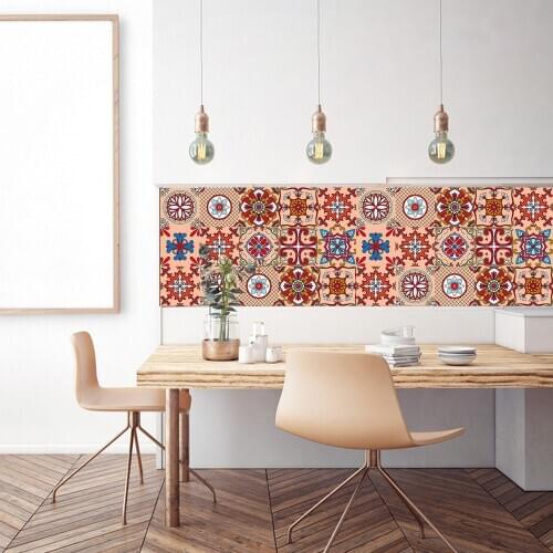 Colorful Floral Ornament Hard Ceramics Wall Sticker Kitchen Wardrobe Home Renovation Wall Decals Shine Surface Tiles Art Mural