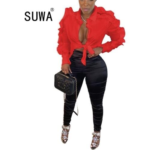 Autumn fashion basic red crop tops womens V-neck t-shirts 2020 new solid office ladies wild casual tee shirts mujer