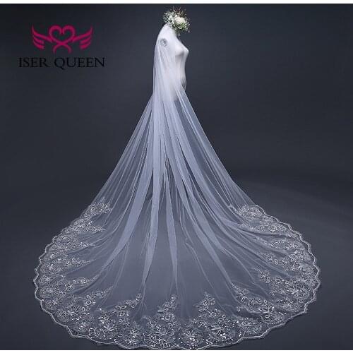 Sequin Lace Beautiful Long Wedding Veil 3M 4M 5M white and Ivory Color Bride Veil A8001