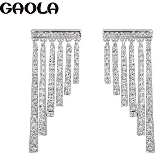 GAOLA Fashion Style Silver Plated Six Strips Earrings Zirconia Tassel Stud Earring Women Weeding Gift GLE5598