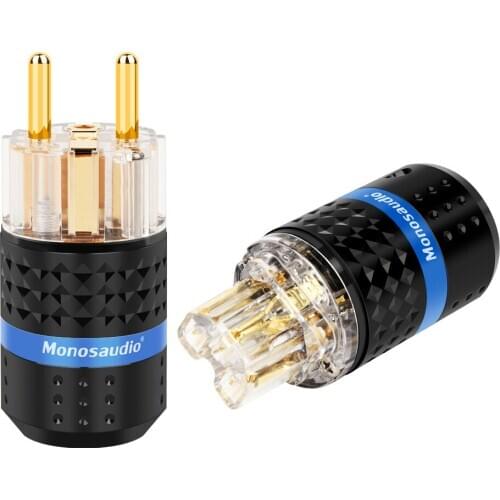 Monosaudio E103G/F103G 99.998% Pure Copper Gold Plated EU Schuko Power Plug Connector IEC Female Plug Mains AC Power Cord Cable