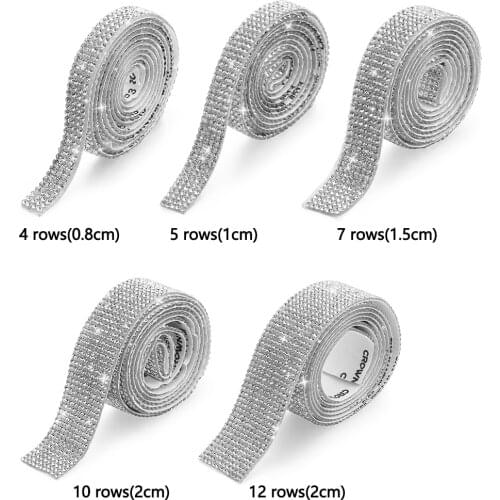 1Yard Hot Fix Rhinestone Ribbon Trim Tape Sticker DIY Iron On Appliques for Sewing Dress Shoes Bag Phone Decor Crystal Sticker