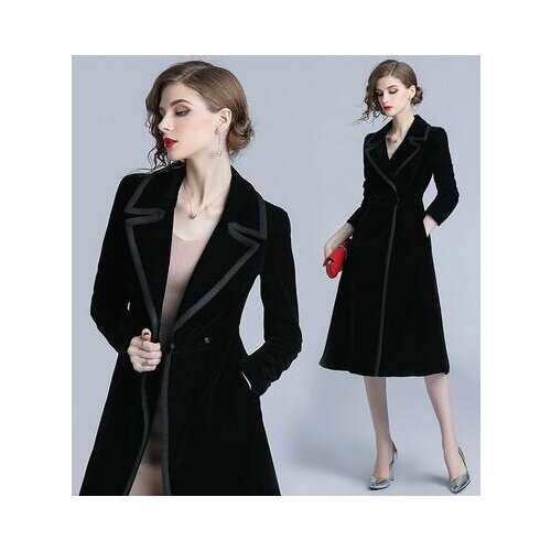 New design fashion women turn down collar star same stye velvet fabric maxi long slim waist trench coat casacos abrigos