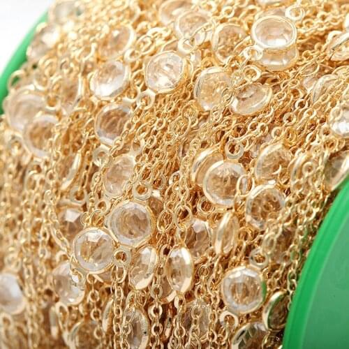 Pure Copper 14K Round Crystal Charming Chain Necklace Material Fashion All-Match Bracelet Necklace Handmade Diy Jewelry