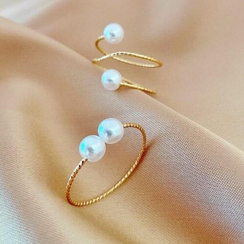 Sweety Rings For Women Vintage Metal Acrylic Pearls Opening Finger Ring 2021 New Arrival Fashion кольца Female Adjustable Rings