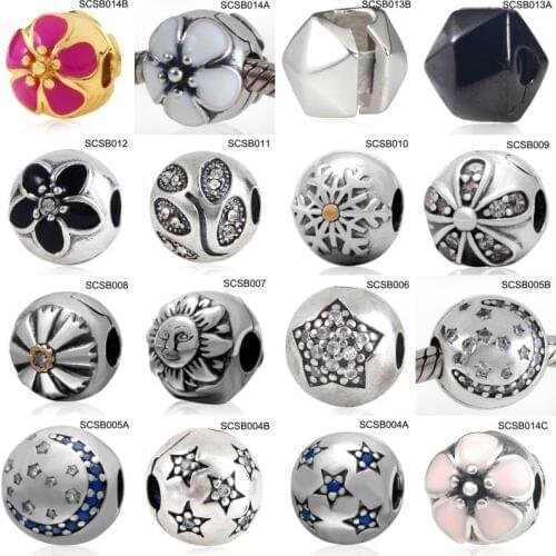 Wholesale 10pcs/lot Mix Designs Authentic 925 Sterling Silver Stopper Beads Lock Clips Fit European Charm Bracelets SCSB006M