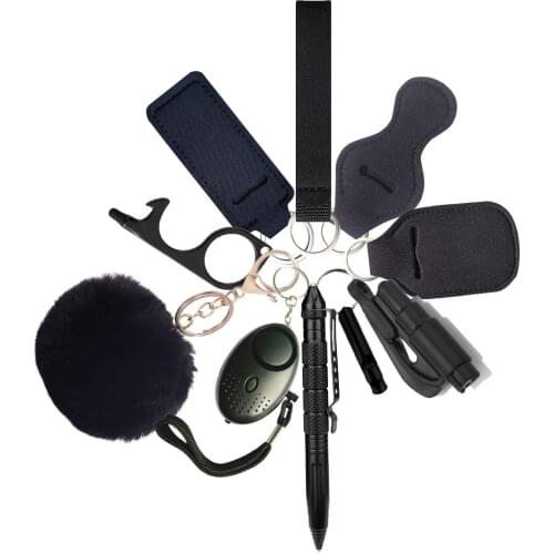 Wholesale Self Defense Siren Safety Alarm for Women Keychain Set Cute Fur Ball Car Keyring Pompom Key Chains Gift for Girl