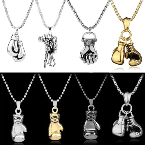 HEYu Mini Boxing Glove Necklace Boxing Glove Pendant Necklaces Sport Fitness Hip Hop Jewelry Men Women Colar
