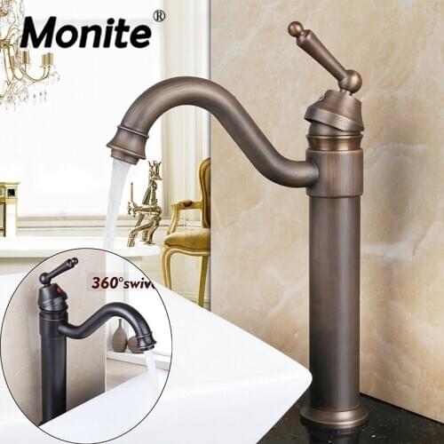 Swivel 360 ORB Antique Brass Rotated Steam Spout Deck Mounted Tall Bathroom Wash Basin Sink Vanity Kitchen Mixer Tap Faucet
