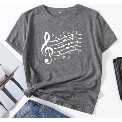 Musical Notes Musician Music Woman T-Shirt Short Sleeve T-Shirts Summer Tops for Women Cotton Graphic Tee Female Shirt Clothes