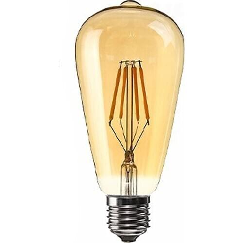Dimmable E27 4W Retro Vintage Filament ST64 COB LED Bulb Light Lamp Body Color:Golden Cover Light Color:Gold Yellow (2200