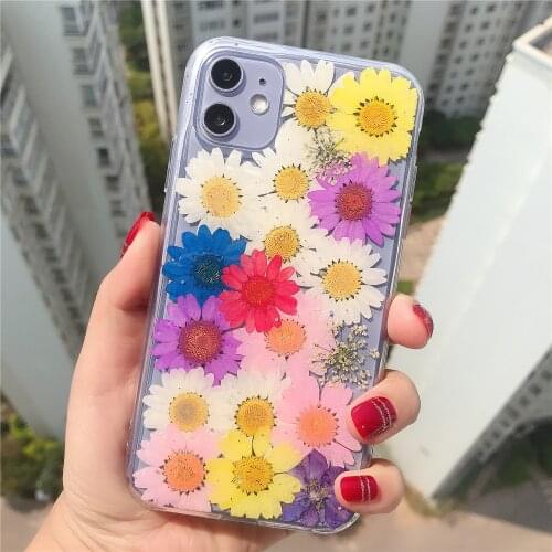 Silicone Transparent Real Dried flowers Phone Case For iPhone 11 Pro XR X XS Max 7 8 6 6s Plus Back Cover Anti-fall All-enclosed