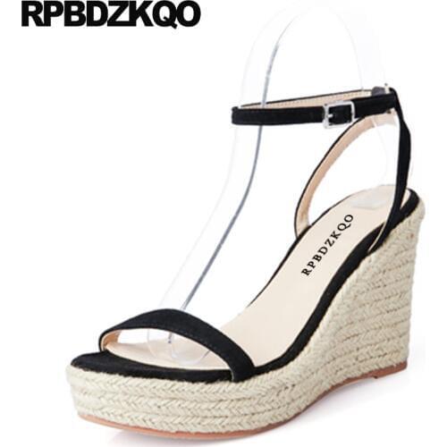 Blue Ankle Strap Open Toe Rope Pumps Slingback Espadrilles Black Designer Women Shoes Platform Wedge Sandals Summer High Heels