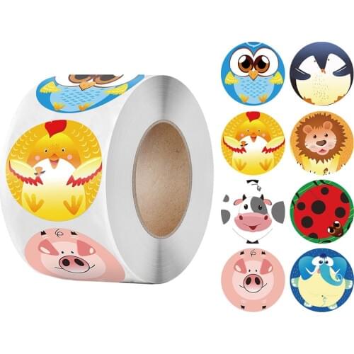 50-500pcs Cartoon Animal Reward Stickers Roll Toys For Children Kids Students Teachers Motivational School Waterproof
