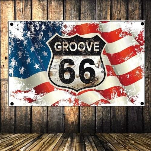 Vintage USA Flag GROOVE 66 Offroad Banner Poster Wall Art High Quality Canvas Painting Tapestry Wall Hanging Mural Home Decor