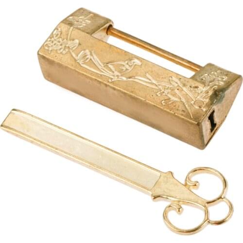 Vintage Gold Chinese Old Lock Retro Brass Padlock Antique Jewelry Wooden Box Padlock Lock Suitcase Door Hardware Locks