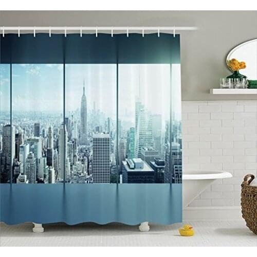 House Shower Curtain Aerial View of A Big Crowded Modern City from The Office New York Buildings Urban Life Bathroom Curtains