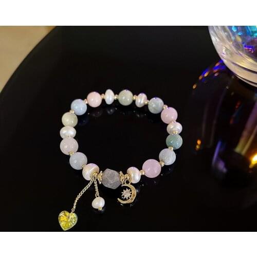 New Star/Moon/Heart Natural Freshwater Pearls Candy Colors Crystal Stone Beads Beaded Bracelets for Women Fashion Jewelry YBR400