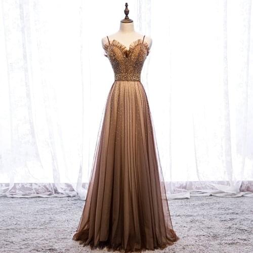 Bespoke Occasion Dresses Illusion V-Neck Sleeveless Spaghetti Strap Lace Sequined Pearls Crystal Women Formal Evening Gown HB178