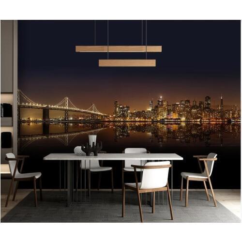 Custom photo 3d wallpaper Night view of modern city bridge lights background decor room 3d wall murals wallpaper for walls 3 d