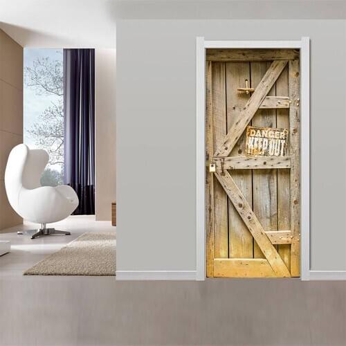 3D creative Wooden door stickers wall stickers self-adhesive waterproof removable