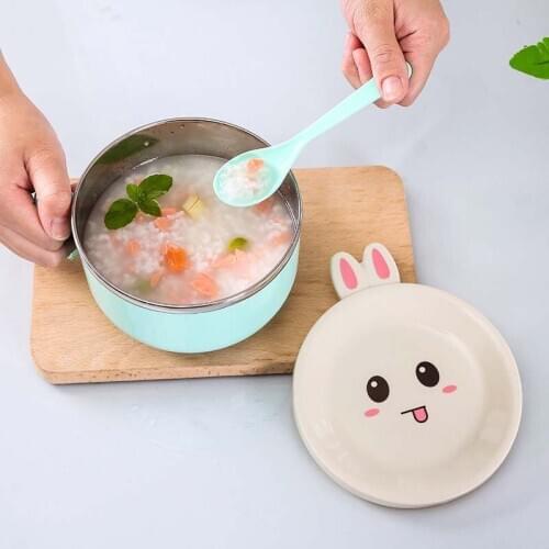 800ml Baby Feeding Food Tableware Bowl Kids Dishes Baby Eating Dinnerware Sets Anti-hot Baby Training Stainless Steel Bowl+Spoon