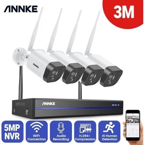 ANNKE 2MP/3MP CCTV System 8CH HD Wireless NVR Kit 4pcs IP66 Waterproof IR Night Vision IP Wifi Camera Audio Recording CCTV Kit