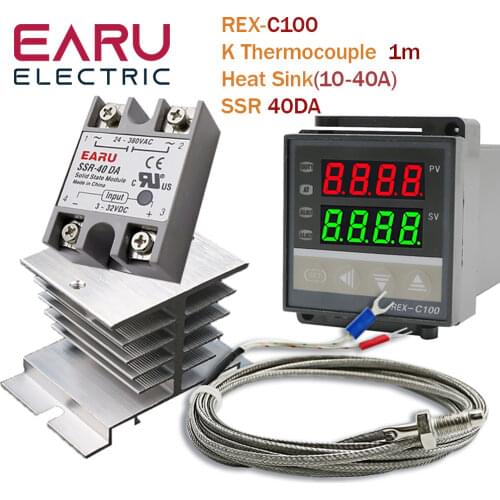 RKC Digital PID Temperature Controller Thermostat REX-C100 + Max 40A SSR SSR-40DA Relay + K Thermocouple M6 Probe High Quality
