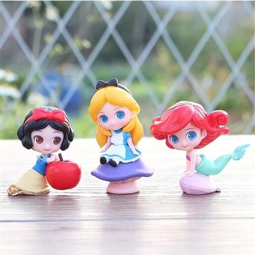 Disney 3Pcs Snow White Alice Mermaid Ariel Princess 5-6cm Action Figure Model Toys Cake Decoration For Children Gifts