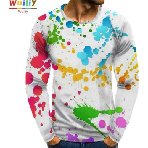 Mens Splash Ink Long T Shirt 3D Print Long Sleeve Color Graphic Long Tees Pattern Tops Men/Women Tee
