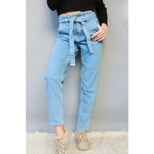 Women Streetwear Pleated Mom Jeans High Waist Loose Slouchy Jeans Pockets Boyfriend Pants Casual Ladies Denim Trousers