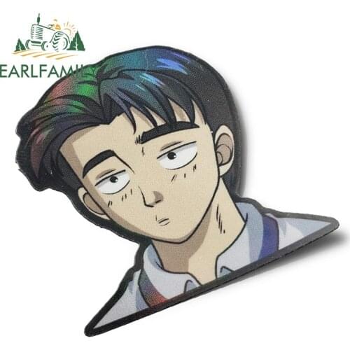 EARLFAMILY 13cm x 12.6cm Cartoon Initial D Takumi Fujiwara Peeker Car Sticker Vinyl JDM Graffiti No Reflective Auto Motor Decals