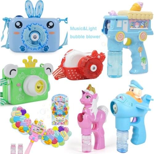 Electric Camera Bubble Machine Blower Automatic Soap Cartoon Water Bubble Blowing Gun Magic Wand Animal Dinosaur Rabbit Model