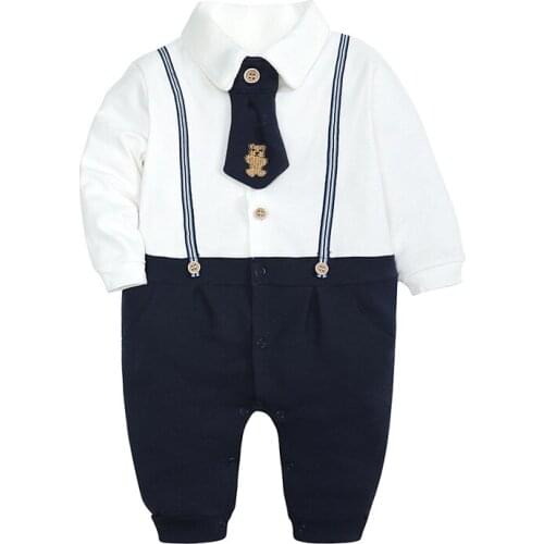 Ins Hot Sale Baby Boys Gentlem Style Full Month Romper