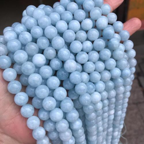 Round Natural Aquamarines Stone Beads 6/8/10/12mm Loose Stone Beads For Jewelry Making DIY Bracelet Necklace Strand 15