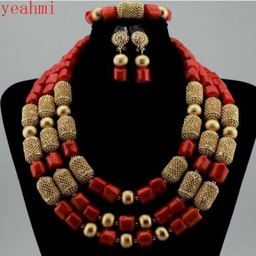 Fashion African Wedding Women Coral Beads Bib Jewelry Se Costume Bridal Necklace Set Hot Free Shipping HD369-1