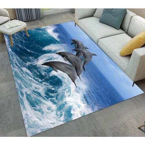 Marine Life Dolphin Carpet Living Room Bedroom Carpet Home Decor Sofa Rug Coffee Table Floor Mat Study Room Non-slip Modern Rugs